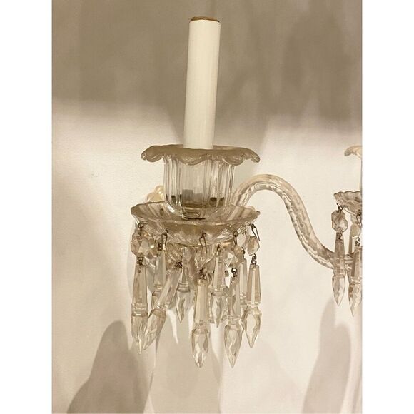 Antique Crystal Wall Sconce Double Arm Two Light - Picture 4 of 5